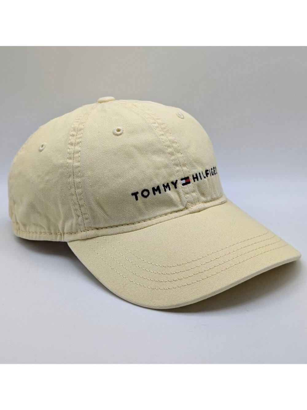 Vintage Tommy Hilfiger Leather Strap Back Hat Pale Yellow Unisex Retro 90s Y2K
